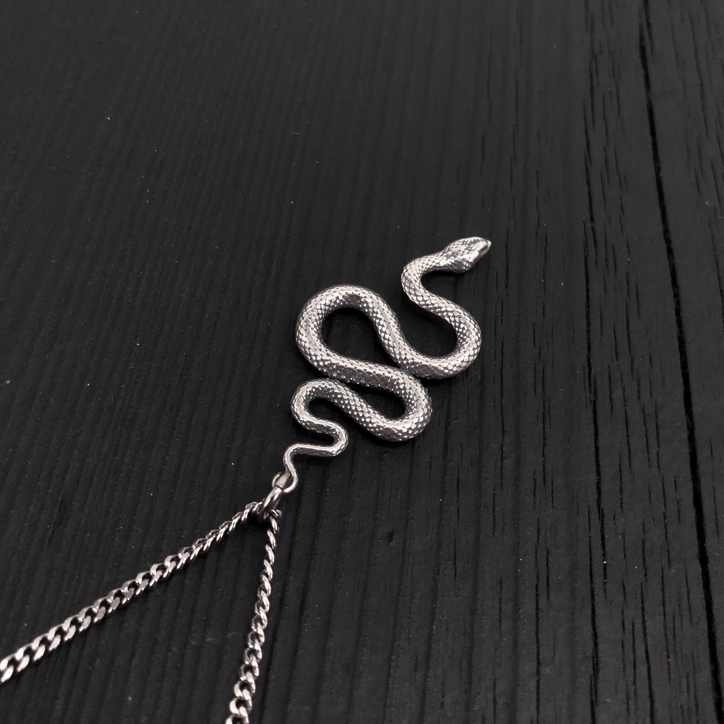 Viper Snake Pendant Necklace - Solid Hand Cast Sterling Silver - Polished Oxidized Finish - Multiple Chain Lengths - Serpent Jewelry