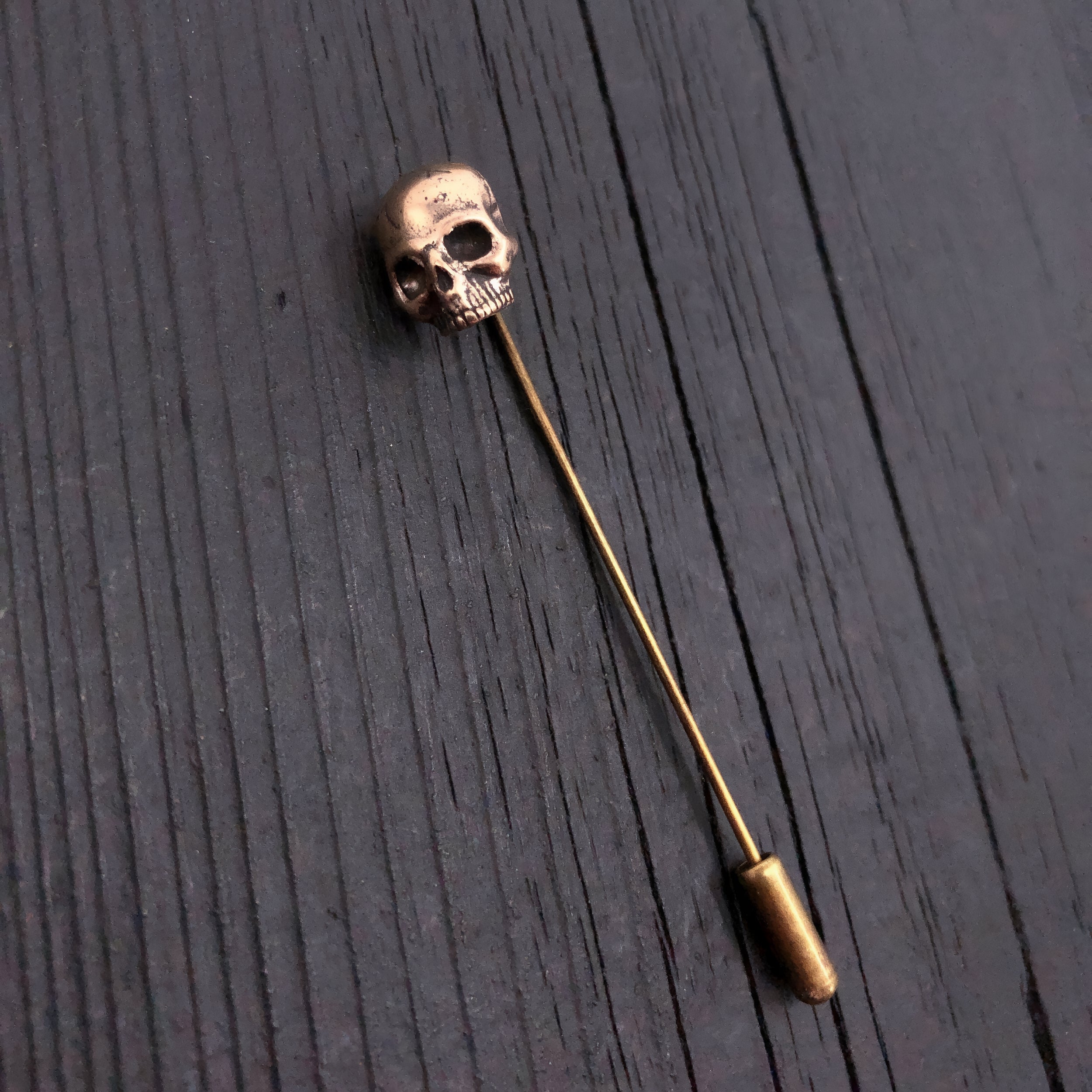 Solid Bronze Human  Skull Ascot Stickpin Stick Pin Ascot Skull Pin