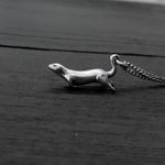 Diving Sea Otter Pendant Charm Necklace - Solid 925 Sterling Silver- Oxidized Hand Polished Finish - Multiple Chain Lengths - Animal Jewelry