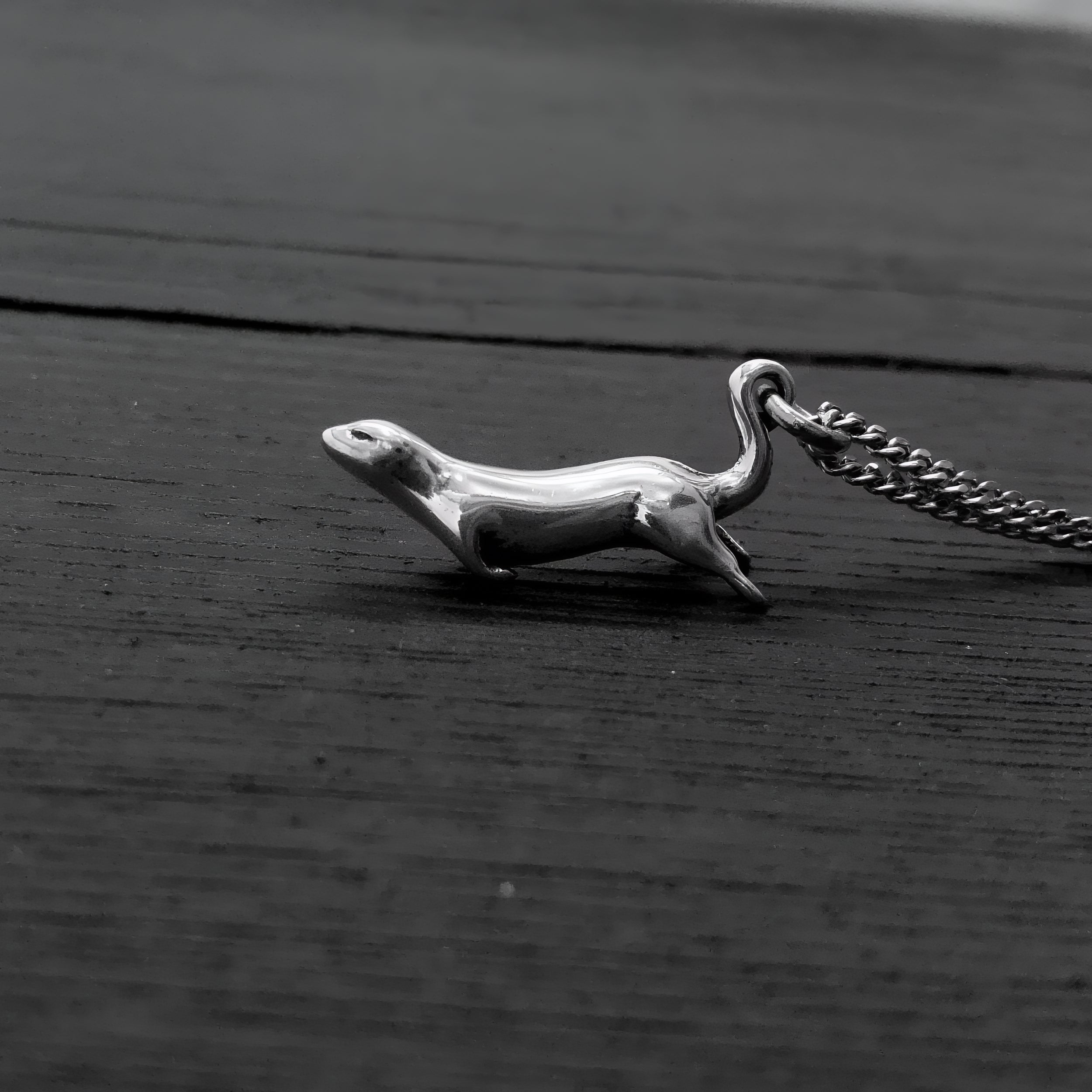 Diving Sea Otter Pendant Charm Necklace - Solid 925 Sterling Silver- Oxidized Hand Polished Finish - Multiple Chain Lengths - Animal Jewelry