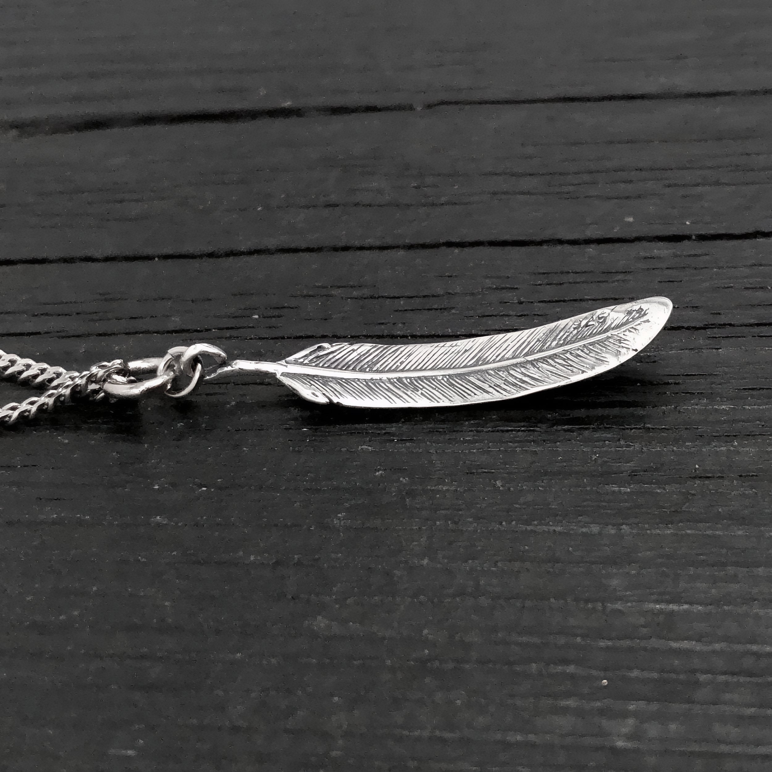 3D feather Pendant Necklace- Solid Cast 925 Sterling Silver - Oxidized Hand Polished Finish - Bird Jewelry