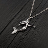 Mermaid Charm Pendant Necklace - Solid Hand Cast 925 Sterling Silver - Three Dimensional Detail - Multiple Chain Options - Jewelry Gift