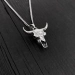 Solid Sterling Silver Bison Skull Necklace - Detailed Americana Jewelry - Unisex Statement Jewelry Gift