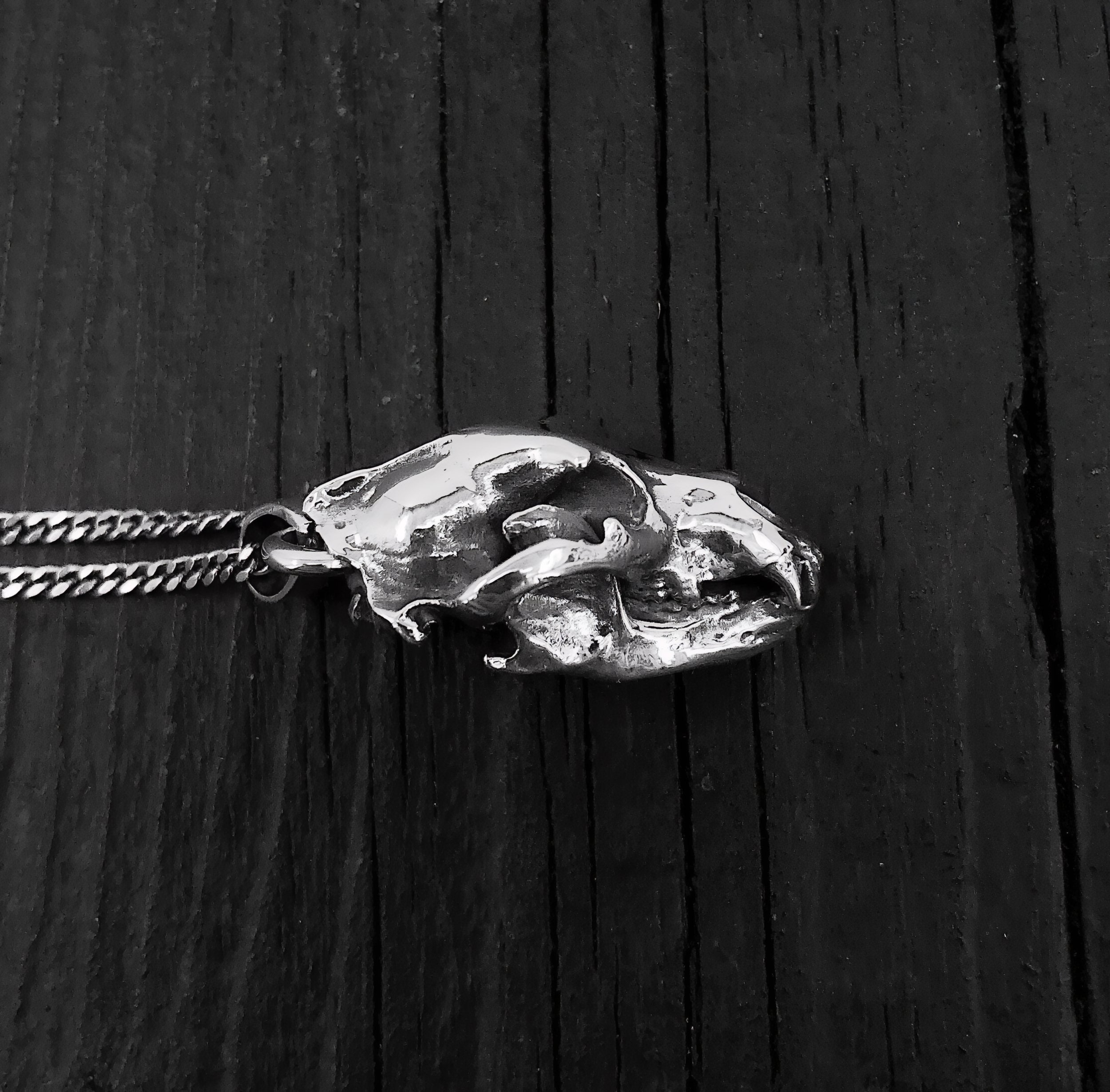 Grizzly Bear Skull Necklace - Solid Sterling Silver - Three Dimensional Detail - Polished Oxidized Finish - Multiple Chain Lengths