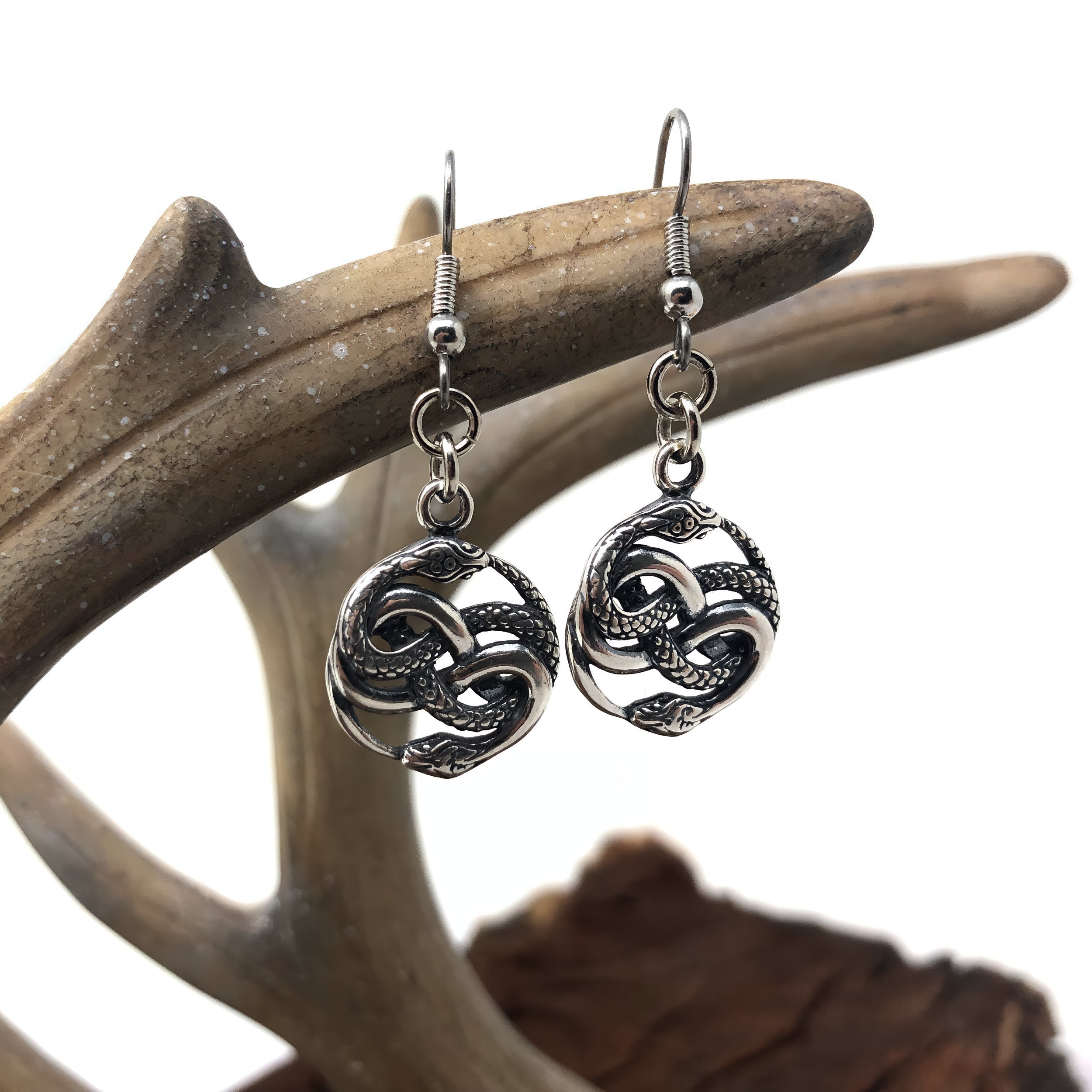 Auryn Ouroboro Twin Snake Earrings Solid .925 Sterling Silver - Moon Raven Designs