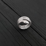 Colubrid Snake Wrap Ring - Solid Hand Cast 925 Sterling Silver - Oxidised Polished Finish - Sizes 4 to 11