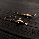 Breaching Humpback Whale Earrings - Solid Hand Cast Bronze - Polished Finish - Jewelry Gift for or Her