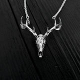 Sterling Silver Whitetail Deer Skull Antler Rack Pendant Necklace - Solid Hand Cast 925 Sterling Silver - Unisex - Multiple Chain Lengths