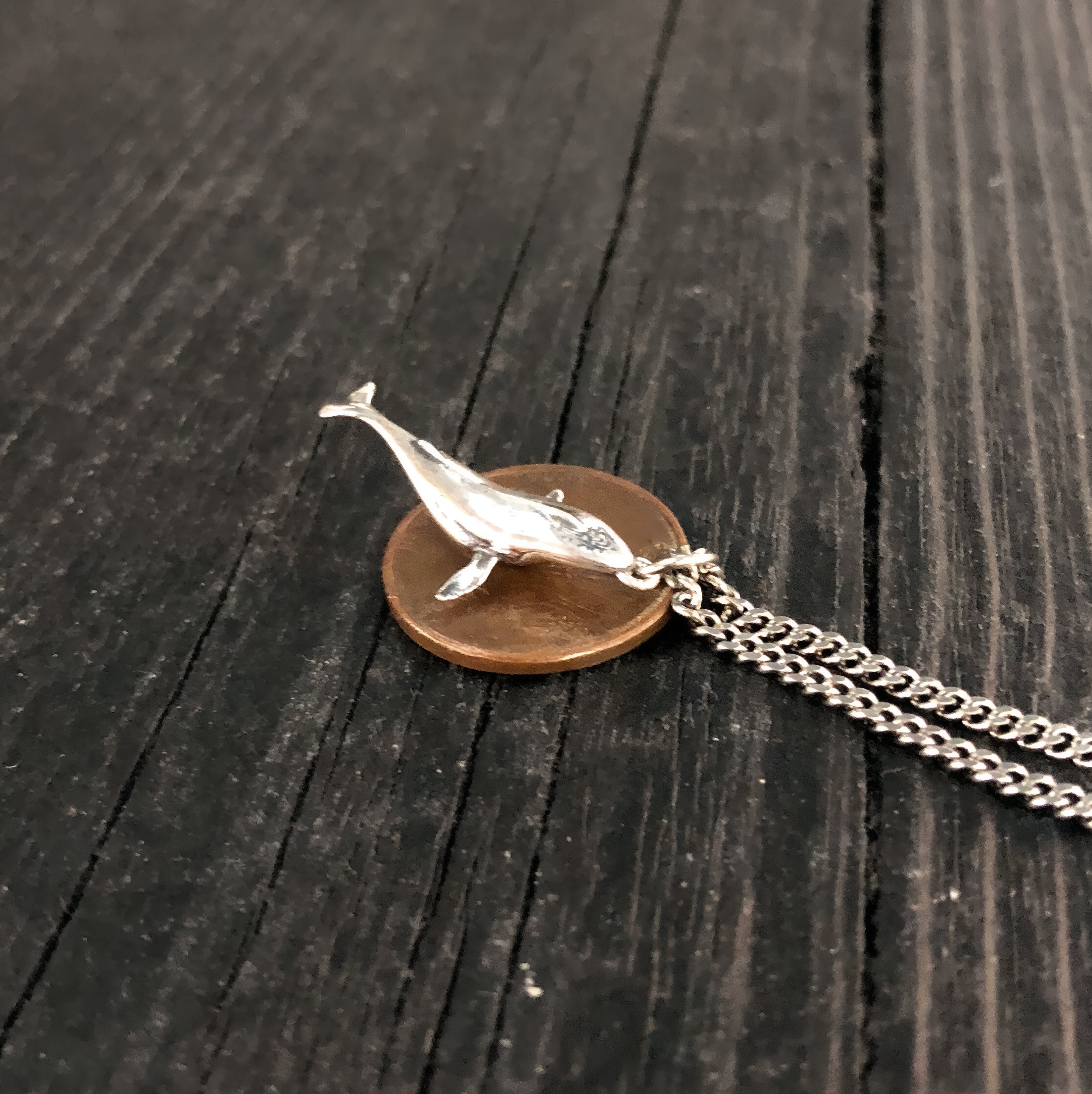 Breaching Humpback Whale Charm Pendant Necklace - Solid Hand Cast .925 Sterling Silver - Polished Finish - Jewelry Gift for Her