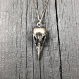 Antique Silver Crow Skull Cremation Urn Pendant Necklace - Solid Hand Cast Anatomically Correct Bird Skull Memorial Keepsake
