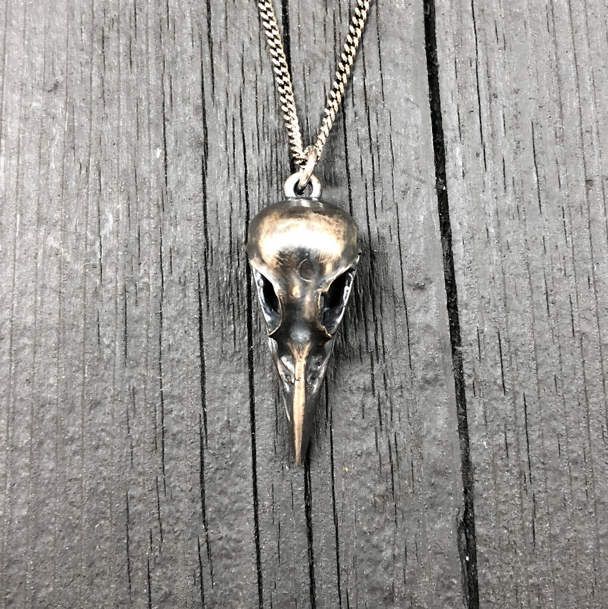 Antique Silver Crow Skull Cremation Urn Pendant Necklace - Solid Hand Cast Anatomically Correct Bird Skull Memorial Keepsake