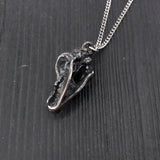 Grey Wolf Skull Pendant Necklace - Solid Sterling Silver - Dark Oxidized Finish - Multiple Chain Lengths - Animal Jewelry