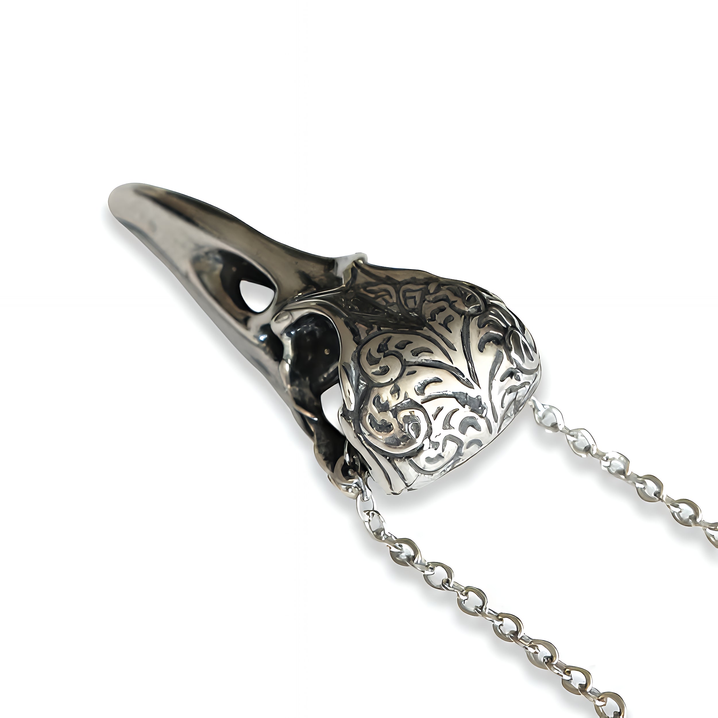Engraved Raven Skull Pendant - Moon Raven Designs