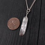 3D feather Pendant Necklace- Solid Cast 925 Sterling Silver - Oxidized Hand Polished Finish - Bird Jewelry