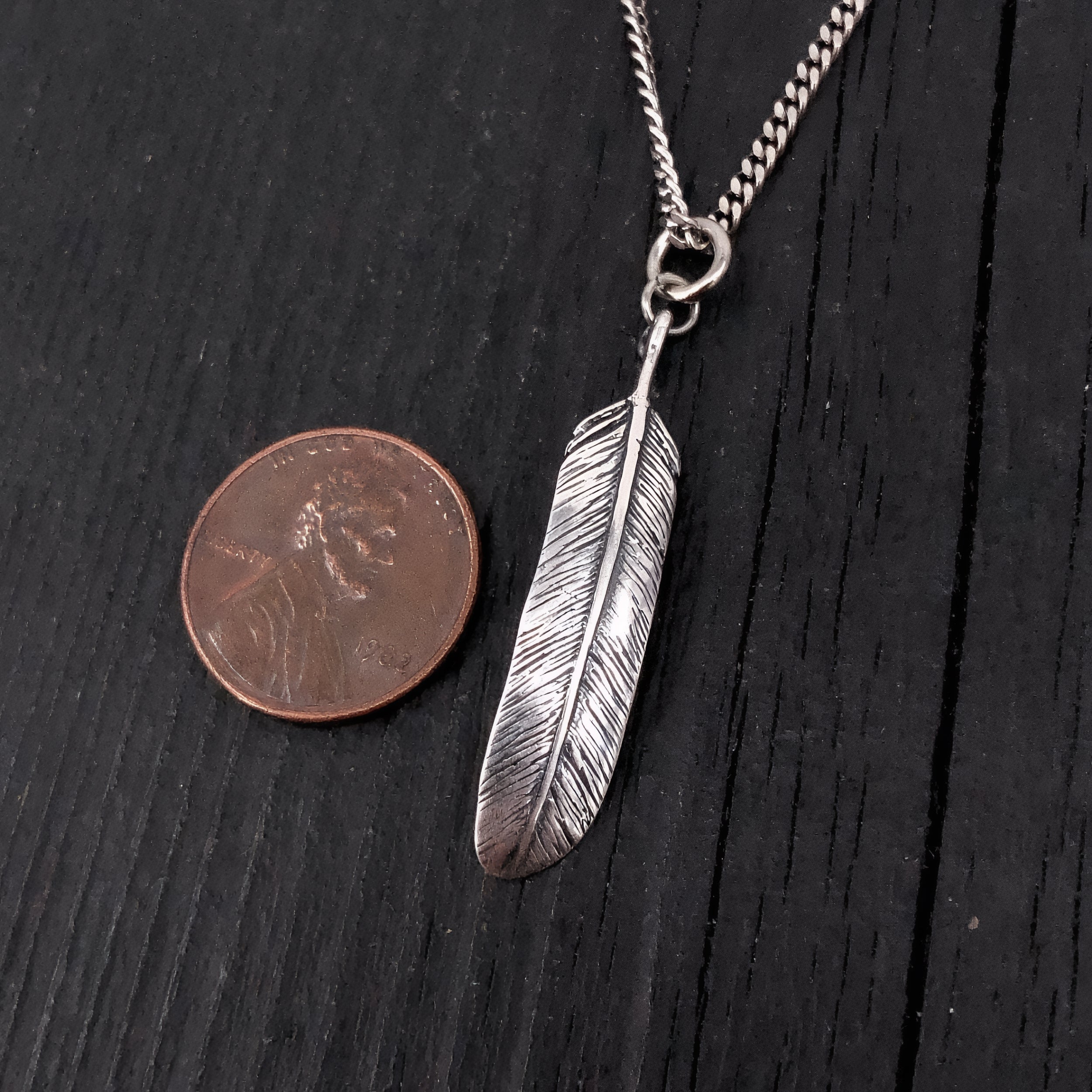 3D feather Pendant Necklace- Solid Cast 925 Sterling Silver - Oxidized Hand Polished Finish - Bird Jewelry