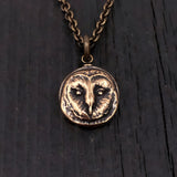 Solid Bronze Barn Owl Face Pendant - 1/2" Diameter, Engravable Back, Unique Gift for Owl Lovers