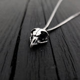 Owl Skull Charm Pendant Necklace - Solid Hand Cast 925 Sterling Silver - Polished Oxidized Finish - Multiple Chain Options - Unisex Owl Gift