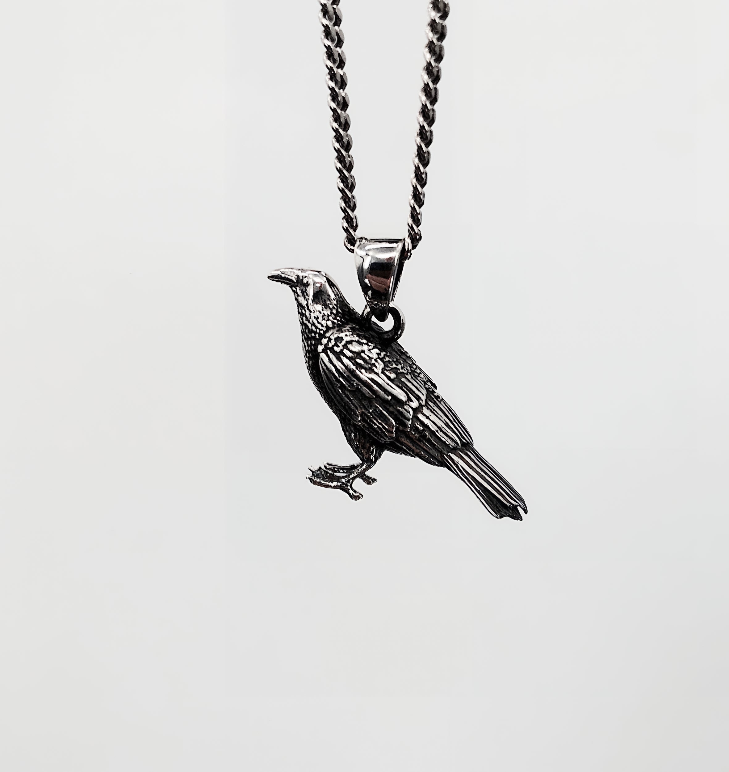 Silver Standing Raven Necklace Charm Pendant in Solid Hand Cast 925 Sterling Silver - Standing Crow Bird Unisex Nature Jewelry Gift