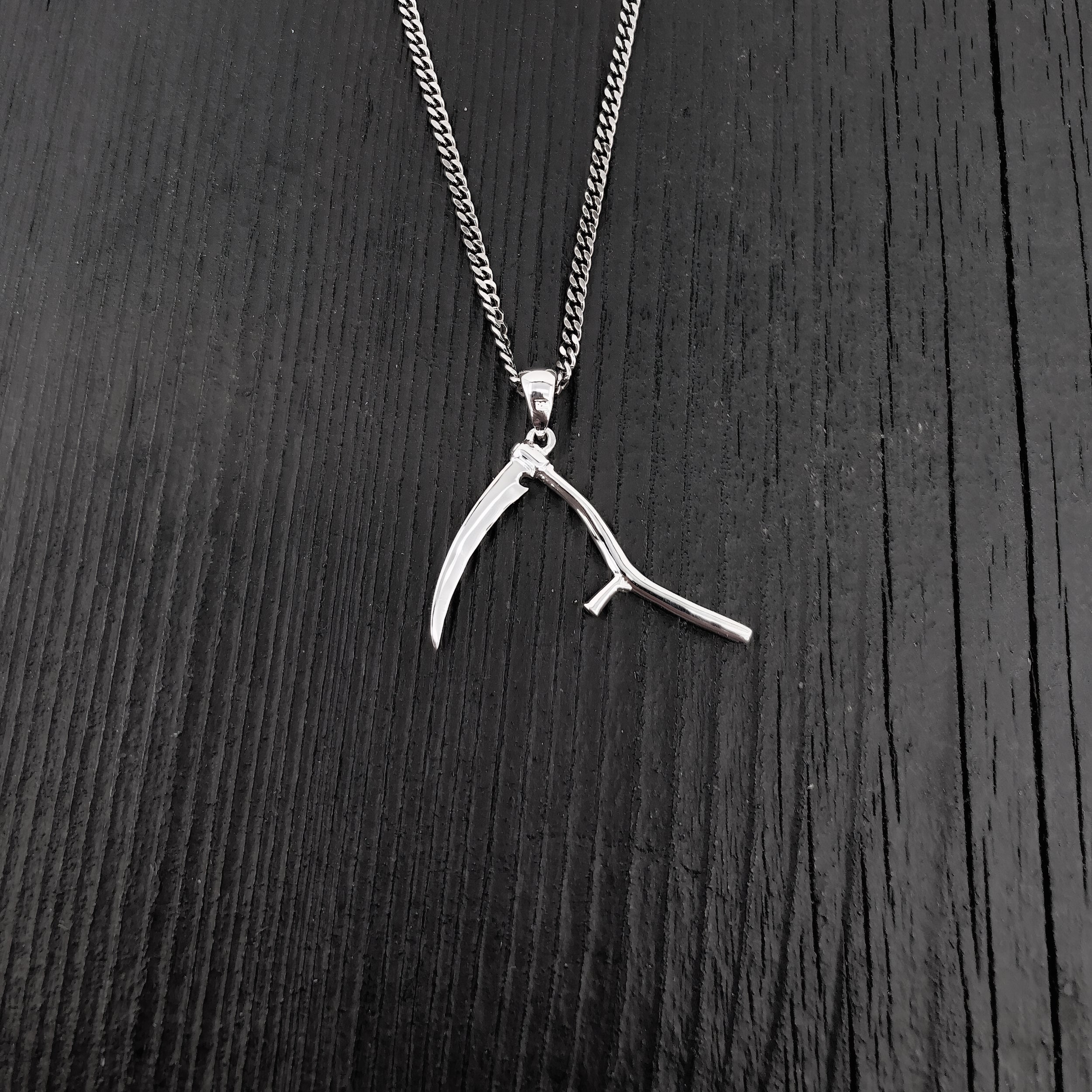 Grim Reaper Scythe Pendant Necklace in Solid 925 Sterling Silver - Unisex Jewelry Gift - Multiple Chain Lengths