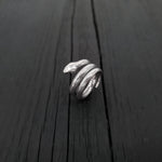 Colubrid Snake Wrap Ring - Solid Hand Cast 925 Sterling Silver - Oxidised Polished Finish - Sizes 4 to 11