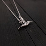 Hummingbird Charm Pendant Necklace - Solid Hand Cast 925 - Oxidized Polished Finish - Three dimensional Detail - Multiple Chain Lengths