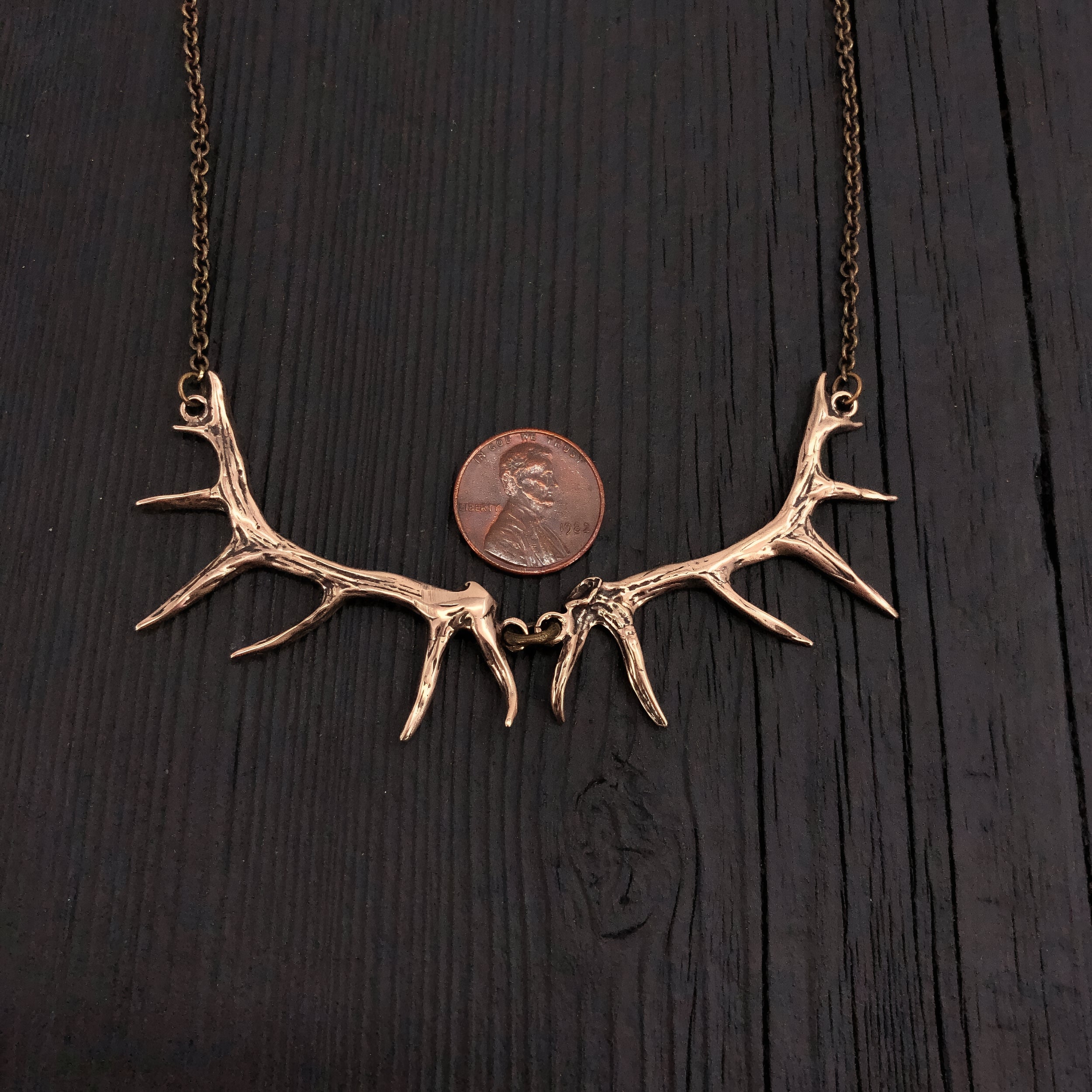 Imperial Elk Antler Choker Bib Necklace - Solid Bronze