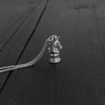Chess Knight  Pendant Necklace - Solid Sterling Silver Horse Head