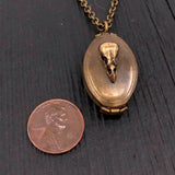 Antique Brass Victorian Bird Skull Folding Locket Pendant Necklace - Memory Keepsake Photo Locket - Rare Unique Gift