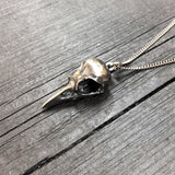 Antique Silver Crow Skull Cremation Urn Pendant Necklace - Solid Hand Cast Anatomically Correct Bird Skull Memorial Keepsake