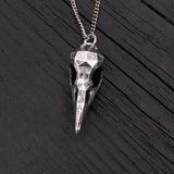 Faceted Raven Skull Necklace - Solid Hand Cast Silver Plated Bronze - Three Dimensional Detail Bird Skull - Multiple Chain Lengths