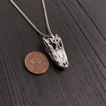 American Alligator Skull Pendant Necklace - Solid Hand Cast Sterling Silver - Polished Oxidised Finish - Multiple Chain Lengths Available