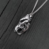 Grey Wolf Skull Pendant Necklace - Solid Sterling Silver - Dark Oxidized Finish - Multiple Chain Lengths - Animal Jewelry