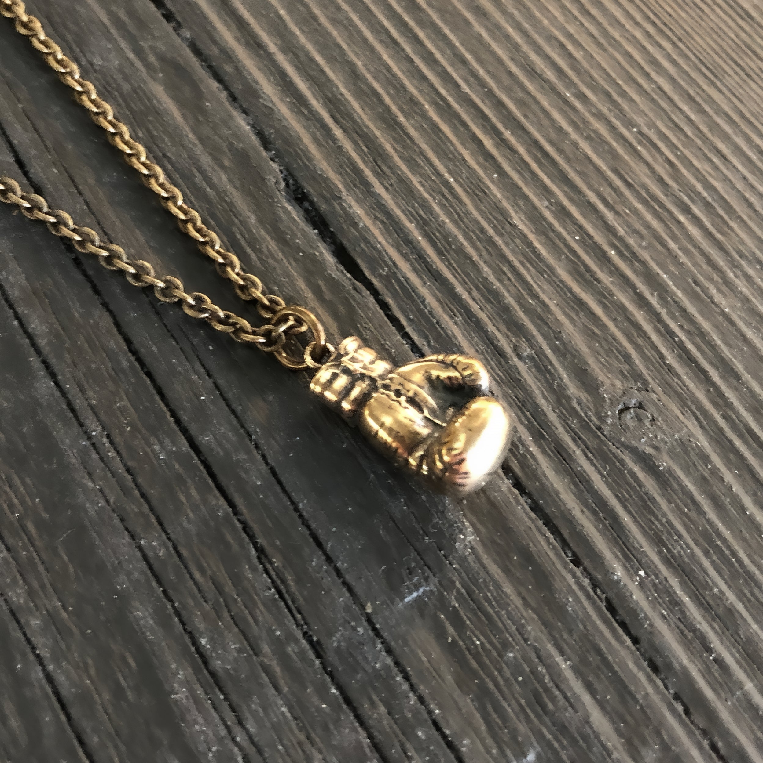 Boxing Glove Charm Pendant Necklace - Solid Cast Bronze - Polished Oxidized Finish - Multiple Chain Lengths Available