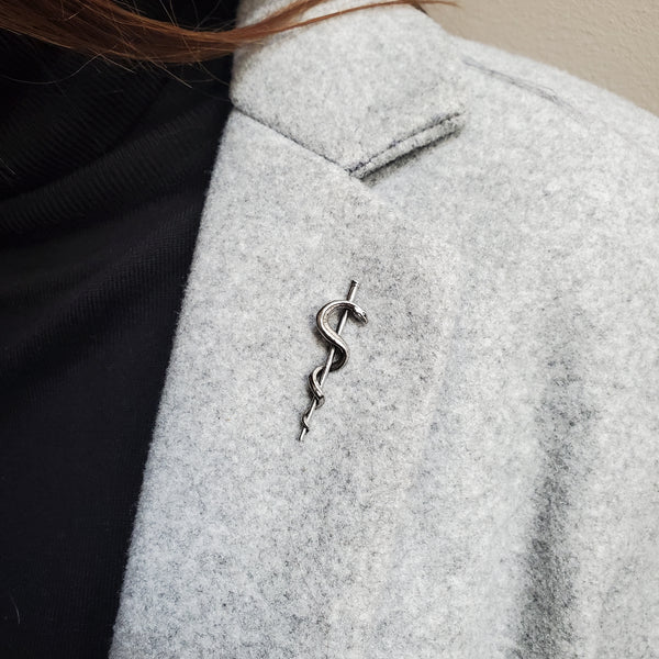 Rod Of Asclepius Lapel Pin in Solid Stainless Steel