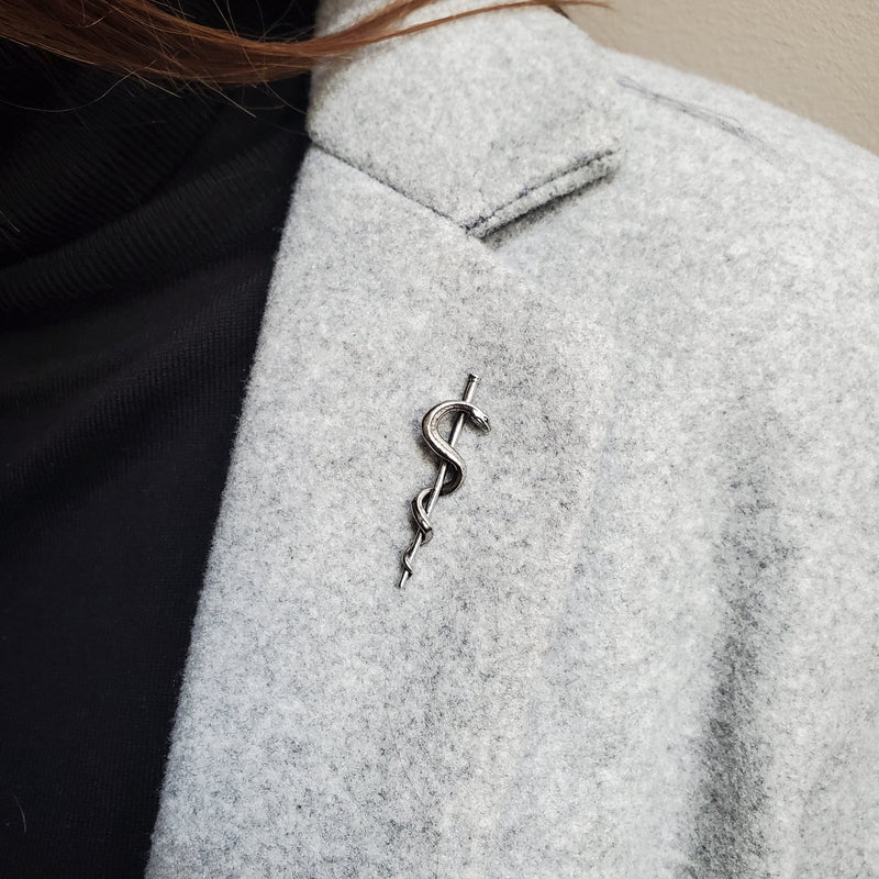 Rod Of Asclepius Lapel Pin in Solid Stainless Steel