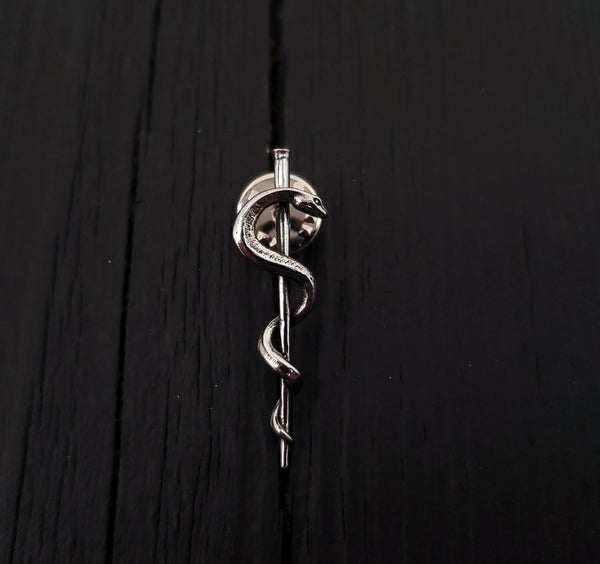 Rod Of Asclepius Lapel Pin in Solid Stainless Steel