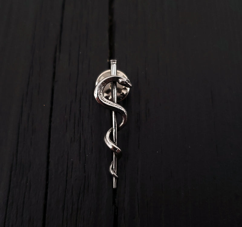 Rod Of Asclepius Lapel Pin in Solid Stainless Steel