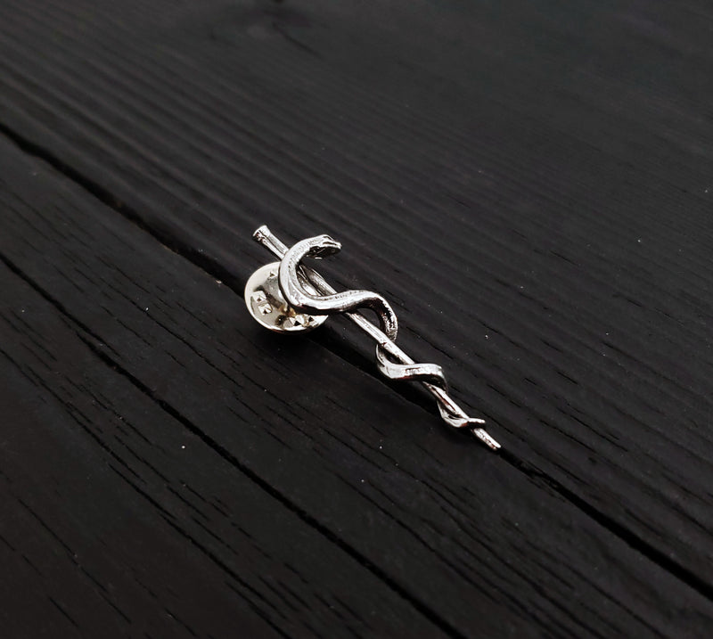 Rod Of Asclepius Lapel Pin in Solid Stainless Steel