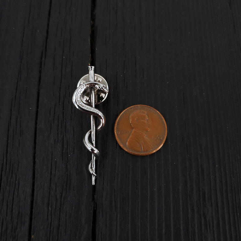 Rod Of Asclepius Lapel Pin in Solid Stainless Steel