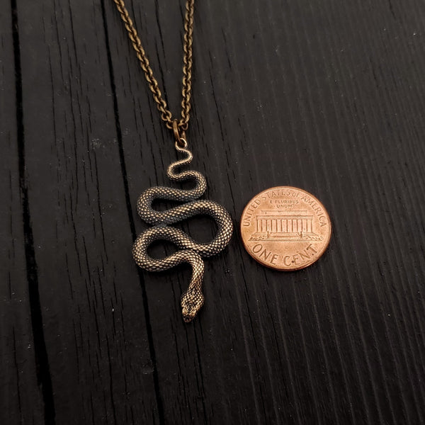 Viper Snake Necklace in Bronze