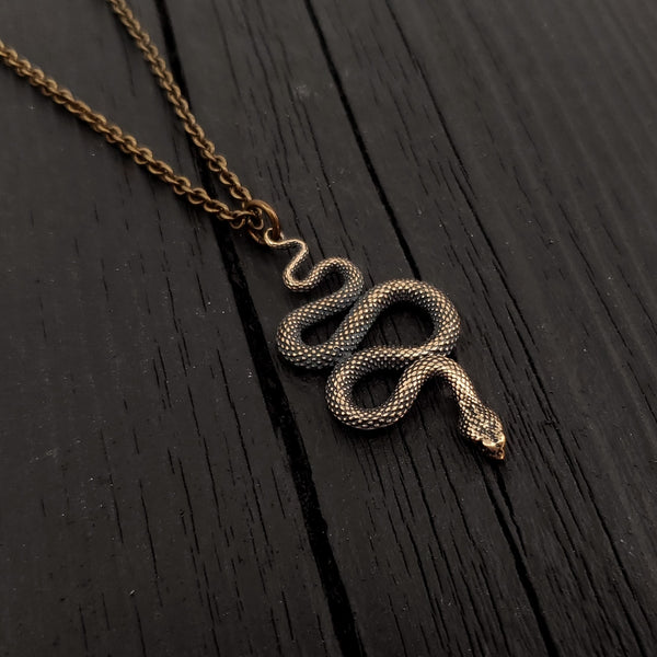 Viper Snake Necklace in Bronze