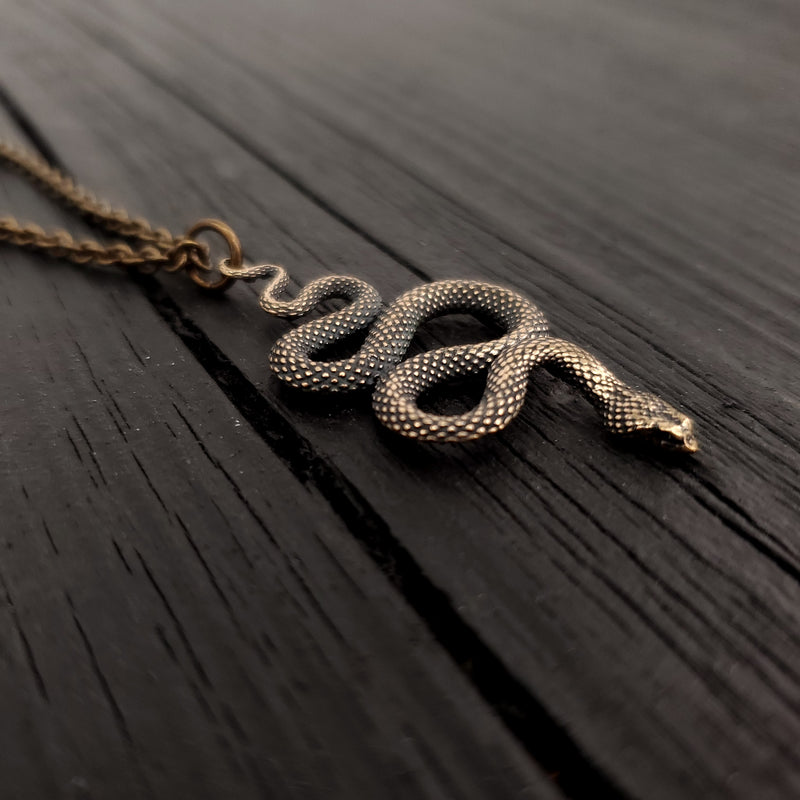 Viper Snake Necklace in Bronze