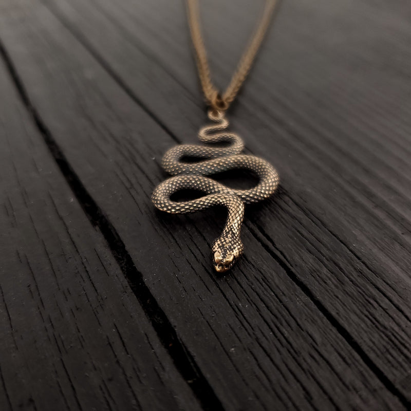 Viper Snake Necklace in Bronze
