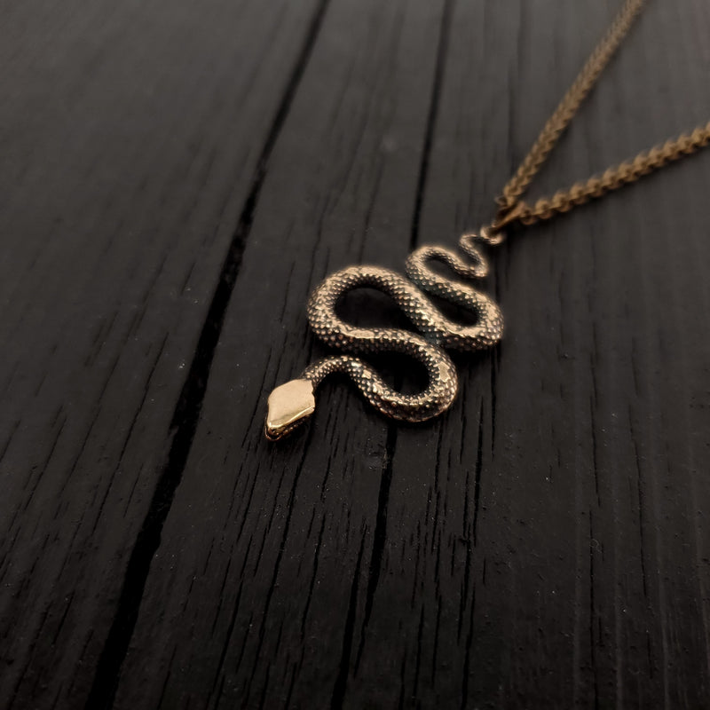 Viper Snake Necklace in Bronze
