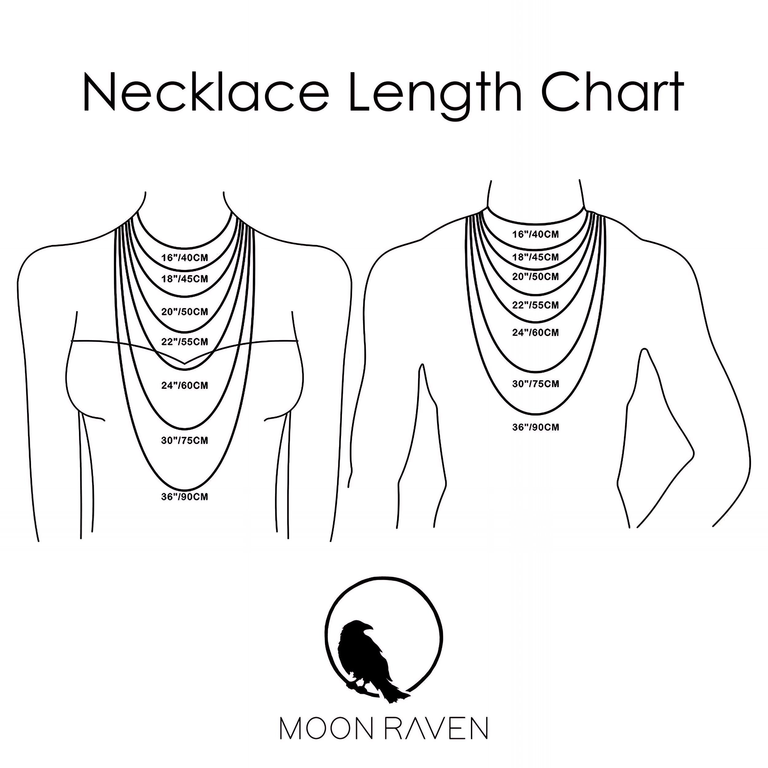 The image is a necklace length chart that provides measurements for various necklace lengths, including 24, 30, and 36 centimeters.