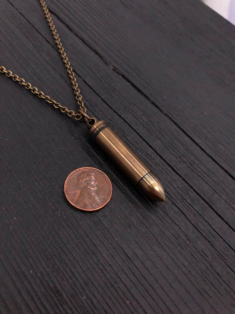 Secret Bullet Snuff Spoon Capsule Pendant Necklace Safe Stash Gold