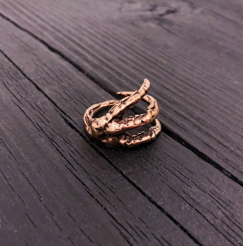 Raven Claw Talon Wrap Ring - Solid Hand Cast Jewelers Bronze