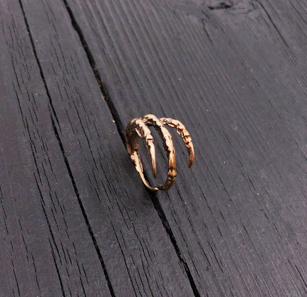 Raven Claw Talon Wrap Ring - Solid Hand Cast Jewelers Bronze