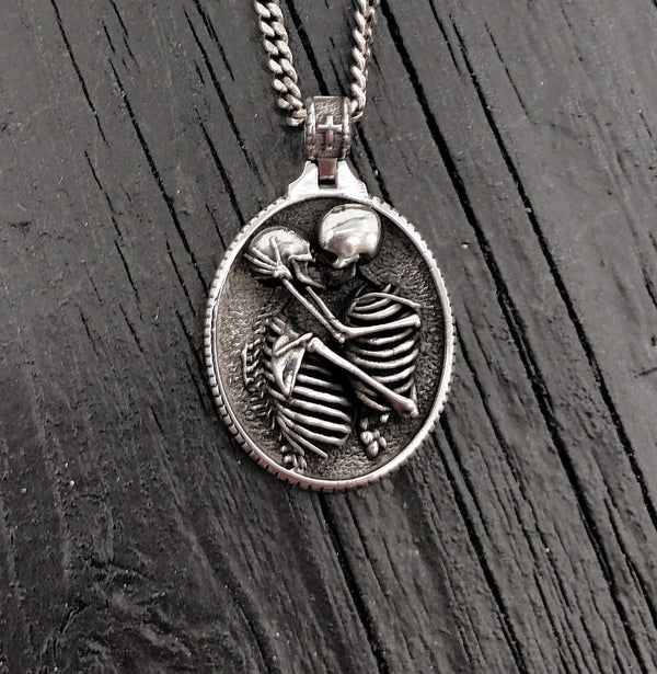Kissing Skeletons Necklace in Solid Stainless Steel