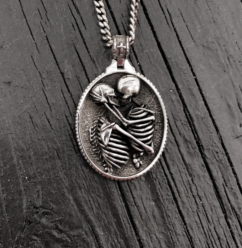 Kissing Skeletons Necklace in Solid Stainless Steel